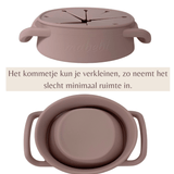 Edessa Grabbel Snackkom in diverse settings, toont veelzijdigheid van gebruik thuis en onderweg, veilig voor kinderen.