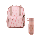 Back 2 school set; kleuterrugzak en siliconen drinkfles, zeepaardjes roze