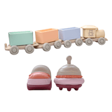 Toyama treinset en Qormi speelset (auto en ufo) roze, close up. 