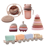 Toyama treinset, Qormi speelset roze, Bombala stapelringen roze, Miracle oefenkom roze, Magic oefenbeker roze, close up.